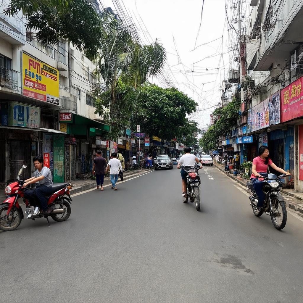 Toan canh khu pho Pham Ngu Lao quan 1 noi co buu cuc FUTA Express voi nhieu nguoi di lai